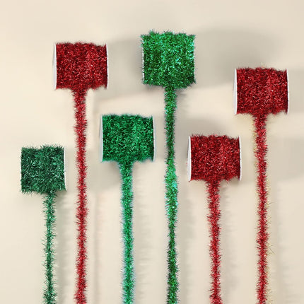 Xinnun 60 Yard Christmas Tinsel Garland Colorful Glitter Christmas Garland Thin Metallic Tinsel Garland Tinsel Wire Christmas Ribbon for Wedding Birthday(Red, Green)