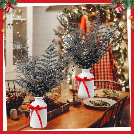 Ceenna 48 Pcs Glitter Christmas Tree Picks and Sprays Artificial Christmas Berries Stems Branches Beaded Stick Floral Twig Spray Leaves for Xmas Tree Ornaments DIY Vase Wreath Crafts(Black)