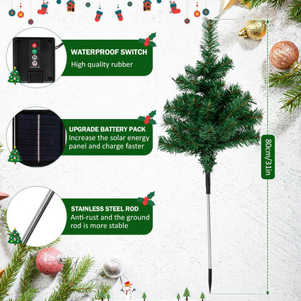 Solar Christmas Tree Garden Stake, Waterproof Christmas Decorative Tree Lights, Outdoor Christmas Tree Lights, Christmas Decorations, Pathway Lights, Patio Lights 31inch (Green, 4pcs)