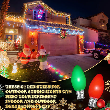 Retisee 200 Pcs C7 Led Light Bulbs Bulk Replacement Christmas Night Light Bulb Shatterproof 1W Mini Bulb E12 Candelabra Base Decor for Outdoor String Lights, Candle Lamps, XmasTree Patio(Red, Green)