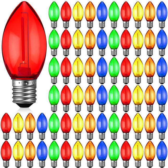 Retisee 100 Pcs C9 Replacement Bulbs Bulk Colorful C9 Bulbs C9 Christmas Lights Replacement Bulbs Light Bulbs 1W C9 LED Bulb C9/E17 Candelabra Base for Christmas Tree Patio Outdoor String Light
