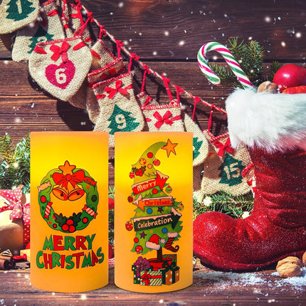 Whaline 3Pcs Merry Christmas LED Flameless Candles Funny Cartoon Characters Flickering Candles Warm Light Battery Operated Pillar Candles Xmas Tree Garland Electric Candles for Holiday Home Decor