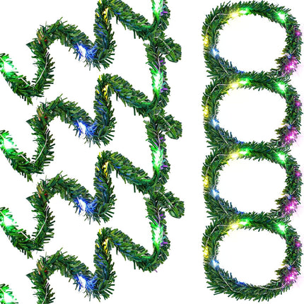 8 Pcs Dollhouse Miniature Christmas Garland Lights Led Mini Wreath Artificial Decorative Xmas Decoration Accessories Scene Model Pretend Play, Green (Spiareal-Décor-001)