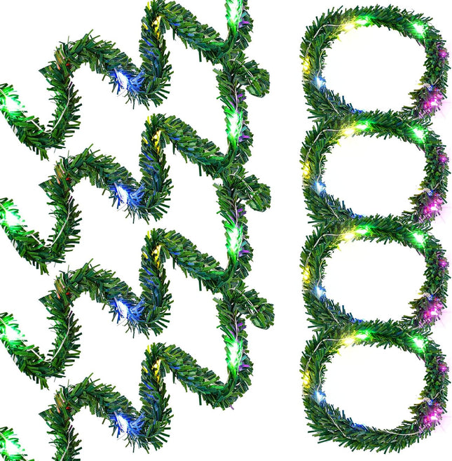 8 Pcs Dollhouse Miniature Christmas Garland Lights Led Mini Wreath Artificial Decorative Xmas Decoration Accessories Scene Model Pretend Play, Green (Spiareal-Décor-001)
