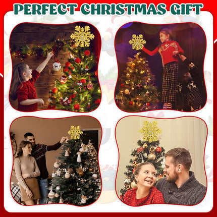 Christmas Tree Topper Lighted 3D Projector Rotating Ambient Lighting, Glitter Snowflake Christmas Star Tree Topper LED for Christmas Decoration (Gold Snowflake)
