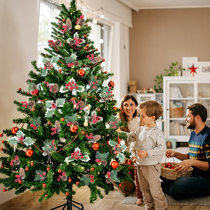 36 PCS Artificial Christmas Pine Picks Christmas Berries Artificial Stem with Pinecones Apples Bells Christmas Flower Picks for Christmas Tree Wreath Arrangement Winter Holiday Decor