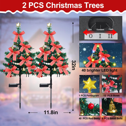 2 Pack Solar Christmas Trees Lights Outdoor Waterproof Decorations 32 inch with 40 LED Light Waterproof, Outdoor Decor Xmas Trees with Lights for Porch Yard Garden Pathway