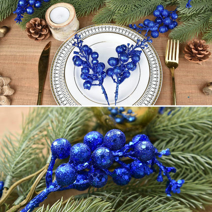 Artiflr Blue Berries Picks, 14 Pack Artificial Berry Stems for Christmas Tree Decorations, Crafts, Holiday and Home Decor, 7.9 Inches (Dark Blue)