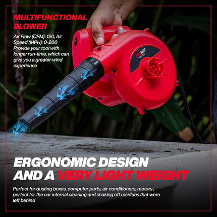 PROMAKER Corded Electric Leaf Blower, Small handheld Blower/Vacuum for home with a variable speed (7 levels of speed) 2 in 1, Air Duster with a dust bag for Computer/Leaf/Dusting 400W 120V PRO-SP400.