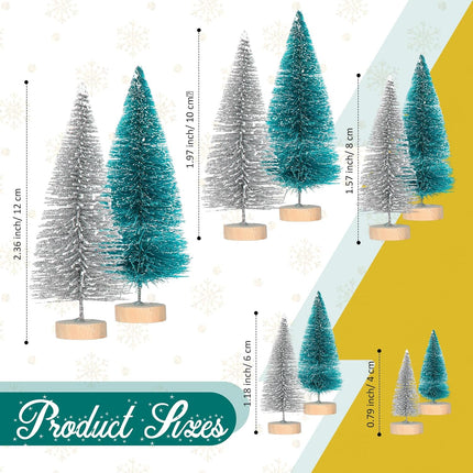 Geetery 100 Pcs Mini Christmas Trees Mini Sisal Snow Frost Trees with Wood Base Bottle Brush Trees 5 Sizes Plastic Winter Snow Ornaments Tabletop Trees for Christmas Decoration and Display