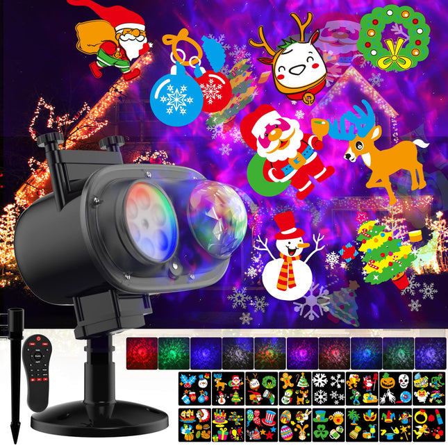 Christmas Halloween Projector Lights Outdoor,Holiday Lights Projector with Remote Control Timer,26 HD Effects (3D Ocean Wave & Patterns) Waterproof Landscape Lights for Halloween Party Decorations