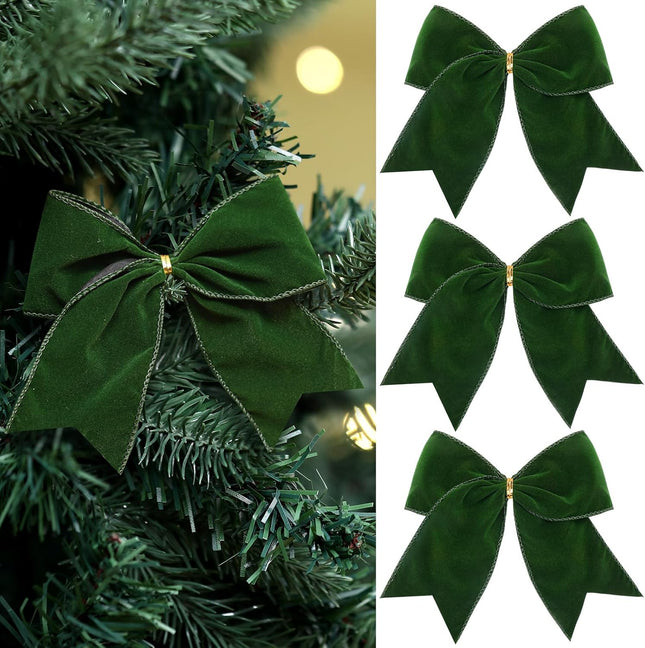 Janinka 12 Pcs Christmas Velvet Bows 6 Inch Rustic Wreath Bows Vintage Xmas Velvet Ribbon Bow Holiday Ornaments for Christmas Tree Garland DIY Craft Wrapping Decor (Green)