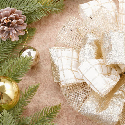Christmas Tree Topper Bow 52x12“ Christmas Ornament with Glitter Satin Mesh Streamer,for Your Christmas Decor & Ornaments (Champagne Gold)