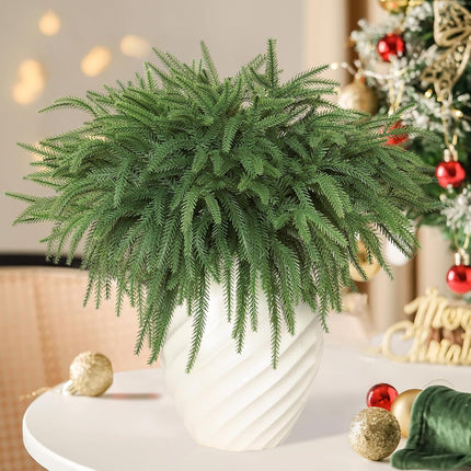 TOCHGREEN 6PCS Christmas Norfolk Pine Branches Artificial Greenery Norfolk Pine Stems Sprigs Faux Xmas Branches Plants Pine Needles for DIY Crafts Garland Wreath Home Garden Decor (6pcs)