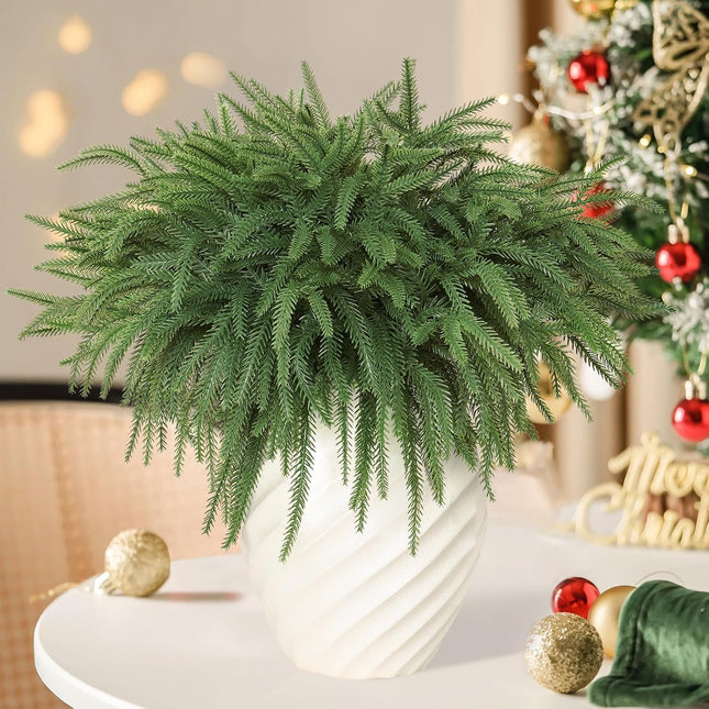 TOCHGREEN 6PCS Christmas Norfolk Pine Branches Artificial Greenery Norfolk Pine Stems Sprigs Faux Xmas Branches Plants Pine Needles for DIY Crafts Garland Wreath Home Garden Decor (6pcs)