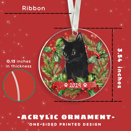 Cat Christmas Ornament - Black Cat Christmas, Kitten Ornaments for Christmas Tree - Black Cat Christmas Ornament - Xmas Cat s for Cat Lovers - Acrylic Christmas Black Cat Ornament for