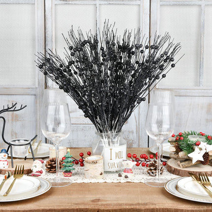 DearHouse 22 Pack Christmas Glitter Berries Stems,16.5 inch Black Christmas Picks for Festival Holiday Crafts and Home Decoration (Black)