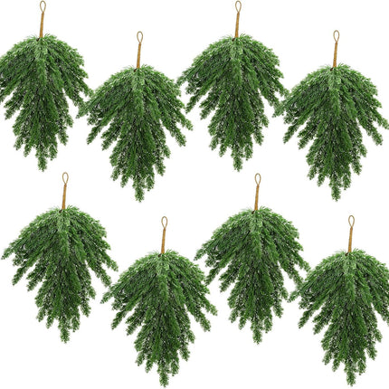 Zomiboo 8 Pcs Mixed Pine Artificial Christmas Teardrop Swag Xmas Wreath Garland Christmas Pine Greenery Swag Pine Branches Teardrop Needles Swag Winter for Christmas Holiday Mantle Decor (19.7 Inch)