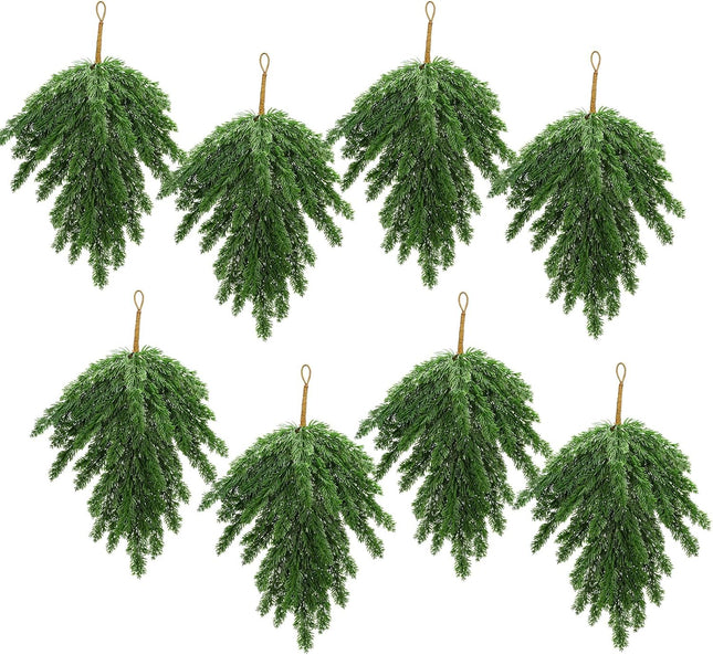 Zomiboo 8 Pcs Mixed Pine Artificial Christmas Teardrop Swag Xmas Wreath Garland Christmas Pine Greenery Swag Pine Branches Teardrop Needles Swag Winter for Christmas Holiday Mantle Decor (19.7 Inch)
