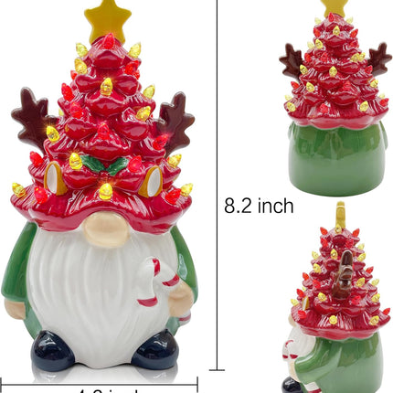 pinata Deer Ceramic Christmas Tree Gnomes, Christmas Kids Women s Lighted Small Christmas Tree Christmas Decorations Indoorhome Room Table Top, LED Farmhouse Reindeer Decor Figurine (Red Green)