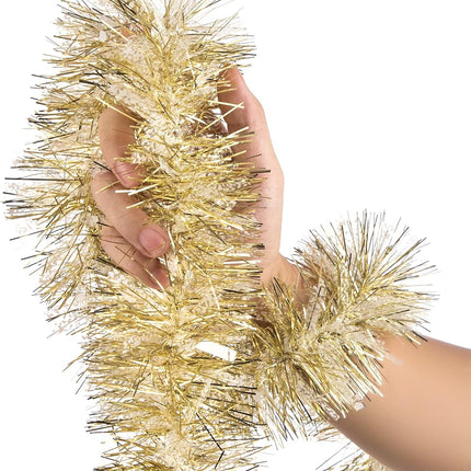 SANNO 32.8ft Christmas Tinsel Garland, ThickTinsel Xmas Party Metallic Tinsel Twist Garland Christmas Tree Ornaments Home Party Classic Hanging Decorations，Gold Snowflake spot