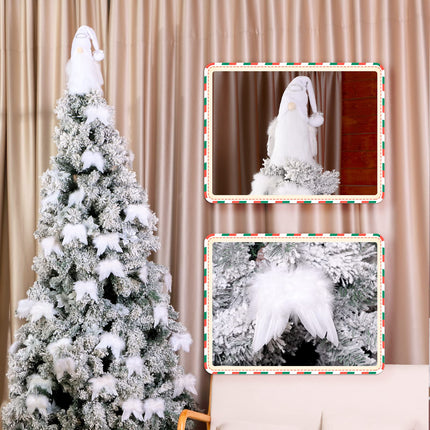 Sratte Christmas Angel Gnomes Treetop 23 Inch White and Silver Gnome Tree Topper and 24 Pcs 4.72 x 4.6 Inch Angel Feather Ornament Plush Christmas Tree Mantel Table Decorations for Xmas Winter Holiday