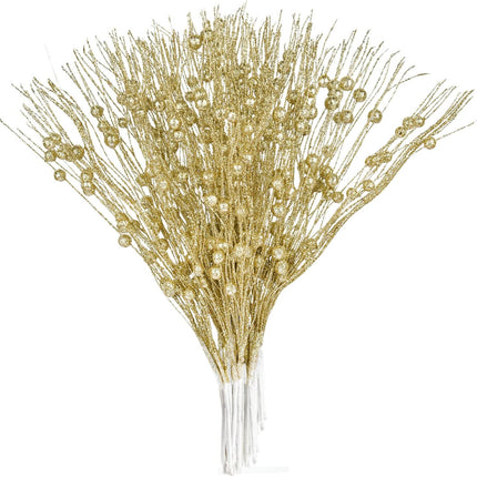 Lvydec 22pcs Christmas Glitter Berries Stems, 17" Artificial Christmas Picks for Christmas Tree Ornaments, DIY Xmas Wreath, Crafts, Holiday and Home Decor (Gold)