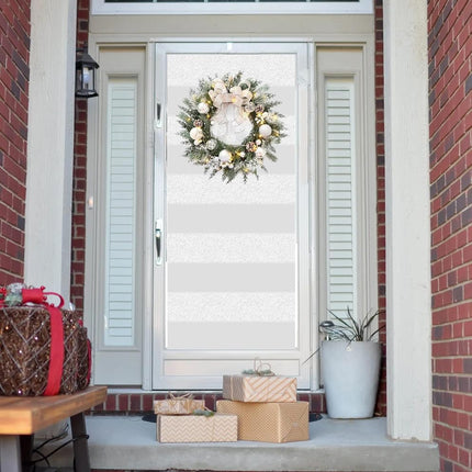 Prelit Christmas Wreath with White Bow and Ball Ornaments, TOKCARE 20 Inch Christmas Wreath with Lights for Front Door Battery Operated LED Lights, Holiday Decoration for Fireplace Xmas Decor