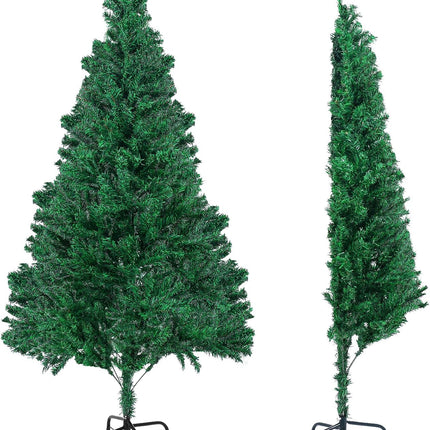 GlyinnHe 6FT Green Half Artificial Christmas Tree，Xmas Fake Half Pine Tree with Foldable Metal Stand Fully Easy Assembly Hinged Artificial Tree for Home Decoration, Party, Office