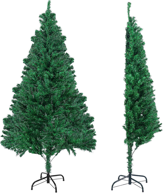 GlyinnHe 6FT Green Half Artificial Christmas Tree，Xmas Fake Half Pine Tree with Foldable Metal Stand Fully Easy Assembly Hinged Artificial Tree for Home Decoration, Party, Office