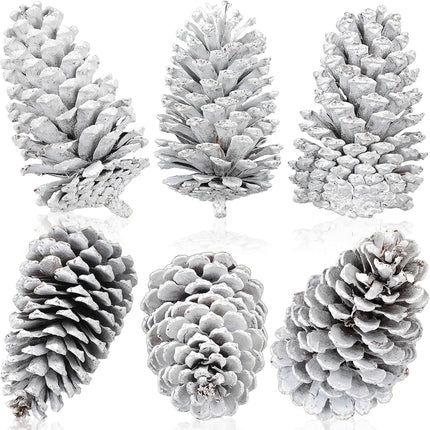 Tondiamo 6 Pcs Christmas Pine Cones for Crafts Large White Unscented Natural Pinecones Ornaments for Winter Christmas Holiday Craft DIY Wreath Vase Filler Home Wedding Decoration(6-7 Inch)
