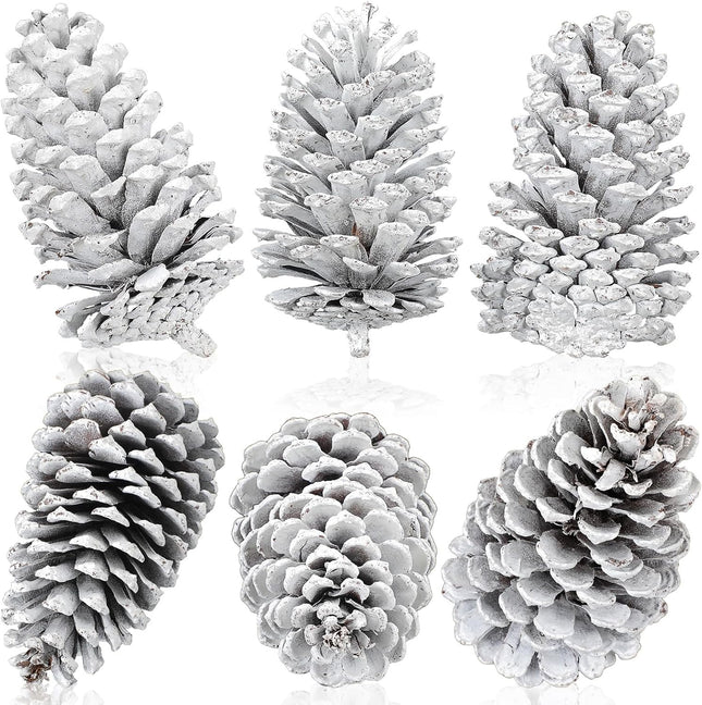 Tondiamo 6 Pcs Christmas Pine Cones for Crafts Large White Unscented Natural Pinecones Ornaments for Winter Christmas Holiday Craft DIY Wreath Vase Filler Home Wedding Decoration(6-7 Inch)
