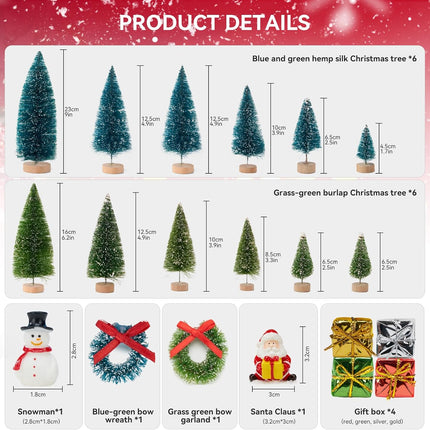 20PCS Mini Christmas Trees, Artificial Christmas Tree Bottle Brush Trees with Wooden Base, Small Christmas Tree for Christmas Tabletop Decorations, Holiday Winter Crafts (Green)