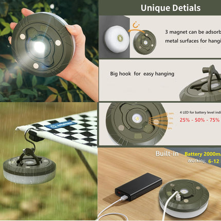 Camping String Lights,Camping Essentials Gear 32.8FT Lamp Lights Waterproof, 4 in 1 Outdoor String Lights with 8 Modes for Awn Tent Yard Garden Hiking Travel Decoration and Holiday Christmas