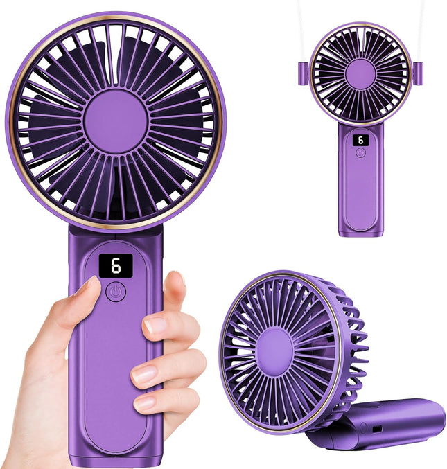 Handheld Fan, Portable Fan, 4000Mah Usb Rechargeable Personal Fan, 180° Foldable Mini Desk Fan, 6 Wind Speed, Lcd Digital Display
