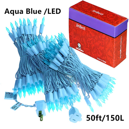 150 LED Sky Blue Christmas Lights Outdoor, UL and Commercial Grade White Wire String Lights 50 FT, for Indoor and Outdoor Use.