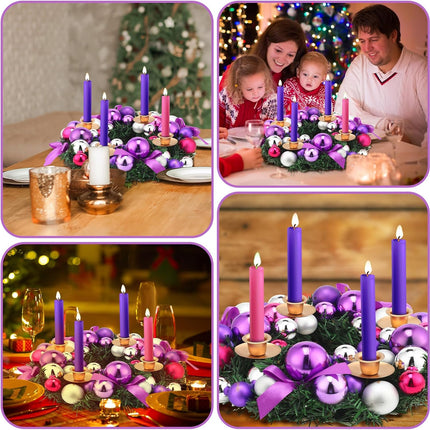 Meooeck Purple Ribbon Advent Wreath Set Calendar Season Candle Holder Catholic Christmas Advent Wreaths Centerpiece Decor with Ribbons and Balls Advent s Xmas Candles Decorations