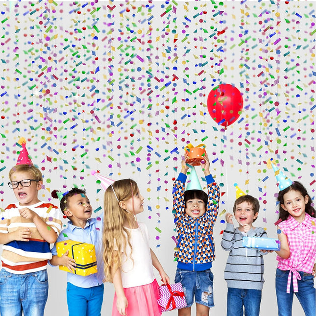 Cheerland Glitter Colorful Confetti Garlands Hanging Rainbow Star Backdrop Fiesta Party Decoration Streamer Kids Birthday Bachelorette Bridal Baby Shower Christmas Year Party Supplies