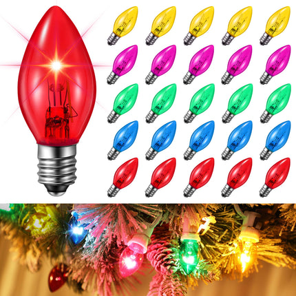 25 Pack Twinkle Christmas Replacement Bulbs, 7W C7 Random Blinking Light Bulbs for Christmas String Light, E12 Intermediate Base, Multi Color Light Bulbs for Night Lights (Clear Twinkle)