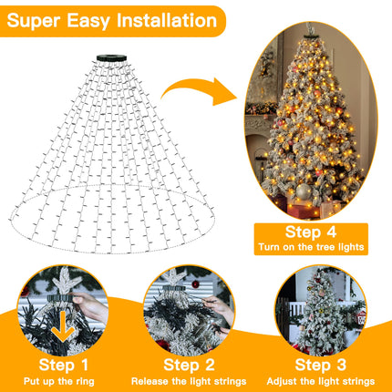 Ollny Christmas Tree Lights 400LED 8.2ft16 Strings with Ring, 8 Lighting Modes 3 Timers Dimmable Christmas Lights Indoor with Remote, Waterproof Outdoor Christmas Lights for Xmas Decor (Warm White)
