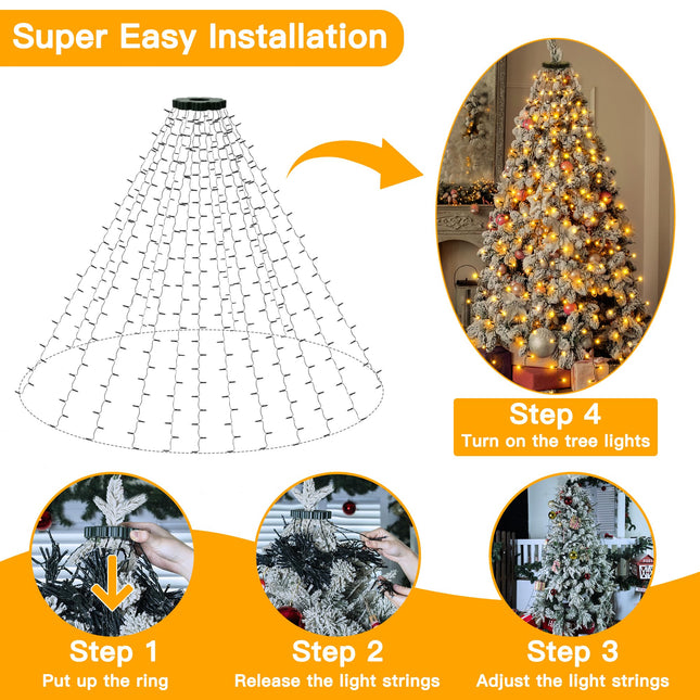 Ollny Christmas Tree Lights 400LED 8.2ft16 Strings with Ring, 8 Lighting Modes 3 Timers Dimmable Christmas Lights Indoor with Remote, Waterproof Outdoor Christmas Lights for Xmas Decor (Warm White)