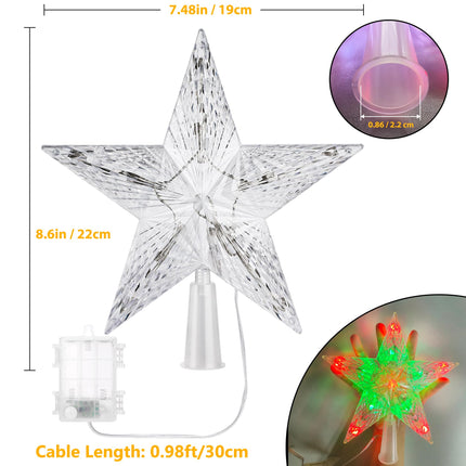 Brizled Small Star Tree Topper, 7.6" 11 LED Lighted Christmas Tree Topper, Color Changing Solid/Flash Treetop w/Remote, Battery/USB Powered Xmas Tree Topper, RGB Tree Top for Christmas Tree