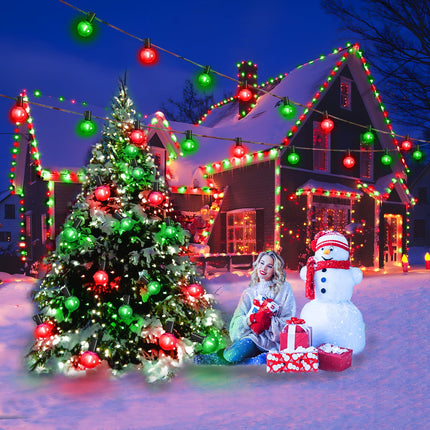 KNO 200Ft LED Christmas String Lights Outdoor, 100 Red and Green G40 Globe Bulbs Waterproof Shatterproof Hanging Light for Christmas Carnival Party Decoration