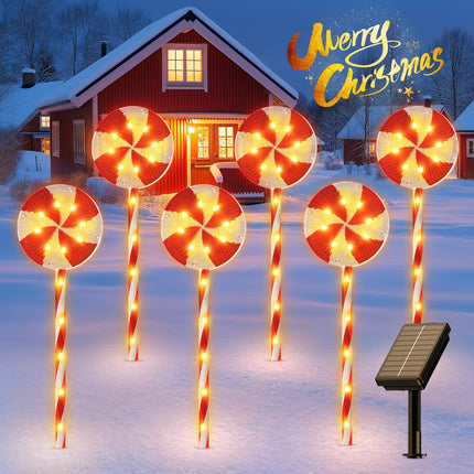 Christmas Decorations Outdoor, 6 Pack 24" Large Lollipop Candy Cane Christmas Decorations Outdoor with 84 Brighter LED & 10 Lighting Modes, Solar Christmas Pathway Lights for Yard Xmas