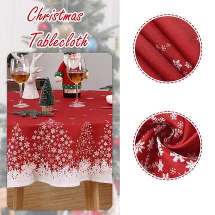 ROYGROW 60 Inch Round Christmas Snowflake Tablecloth with Tree Decorations Washable Table Cover for Festive Party Picnic Dinner Decor