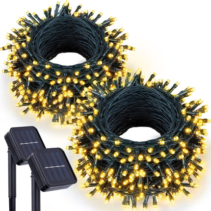 kemooie 2 Packs Outdoor Solar Christmas Lights, 240 LED 78.7 FT Waterproof Warm White Solar String Lights 8 Twinkle Modes for Xmas, Patio, Tree, Garden, Wedding, Party (Warm White)