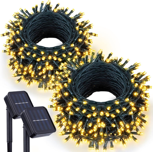 kemooie 2 Packs Outdoor Solar Christmas Lights, 240 LED 78.7 FT Waterproof Warm White Solar String Lights 8 Twinkle Modes for Xmas, Patio, Tree, Garden, Wedding, Party (Warm White)