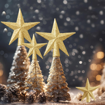 Hiboom 6 Pcs Christmas Tree Star Topper Mini Lightweight Small Glitter Xmas Tree Topper Christmas Tree Decoration for Christmas Tree Ornaments Holiday Indoor and Outdoor Treetop Decoration (Golden)