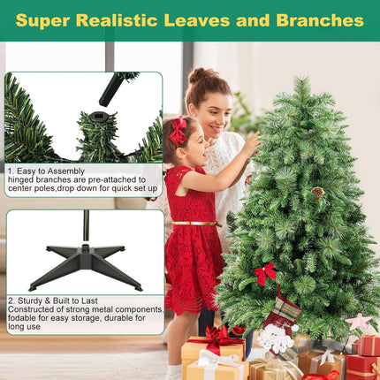 4FT Premium Artificial Christmas Tree, Green Holiday Christmas Pine Tree with Pinecone, Xmas Tree,Party Decoration, Easy to Assemble with Christmas Tree Stand