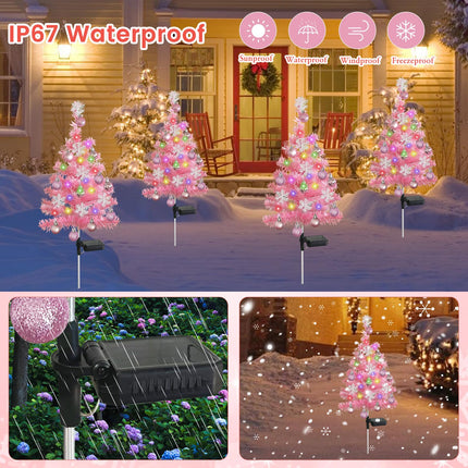 2 Set Pink Solar Christmas Tree Lights, Waterproof Solar Christmas Decorations Outdoor, Xmas Solar Stake Lights with 40 LEDs Cemetery Christmas Tree for Grave Outside Garden Yard Lawn